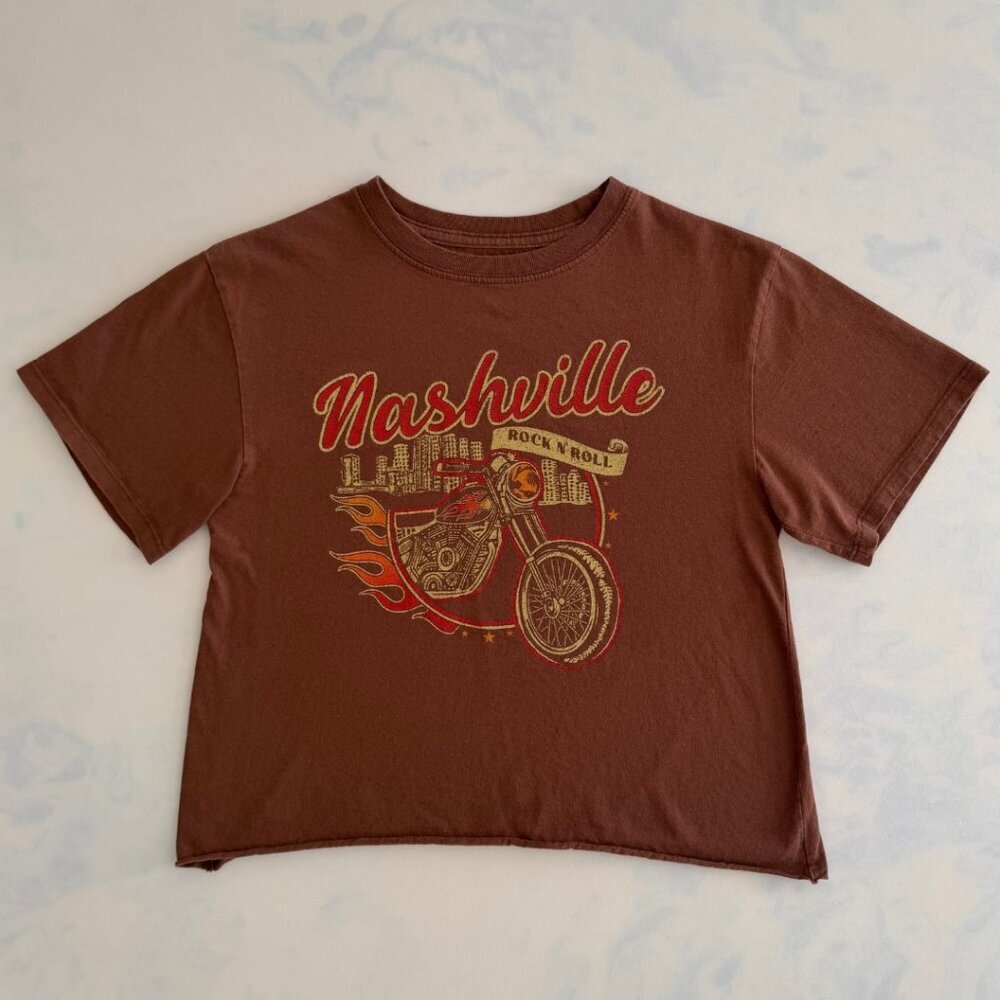 Cold Crush Nashville Motorcycle Graphic Brown Cropped Baby Tee